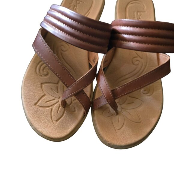 B.O.C. Womens Sandals Size 7.5 Tan Brown Faux Leather Comfortable Slides - Picture 3 of 9